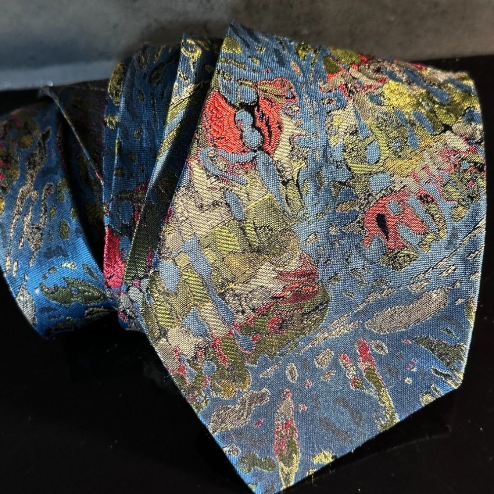 Missoni Monet Mens Tie Silk Neckwear Floral Blue Painterly Asian Kimono BLue